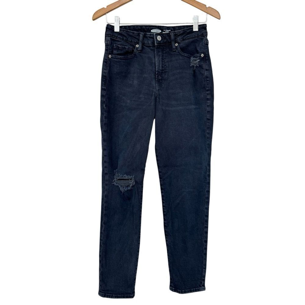 Old Navy black ripped OG straight jeans womens 0 Distressed